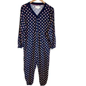 Anthropologie Fireside Sleep Jumpsuit Womens Small Navy Boho Floral Pajamas